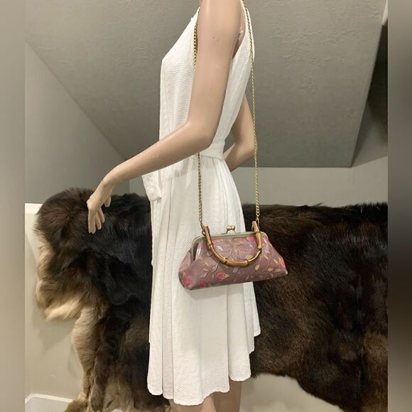 Handmade Genuine Leather Floral Embossed Real bamboo Handle Satchel/Crossbody - Picture 5 of 15